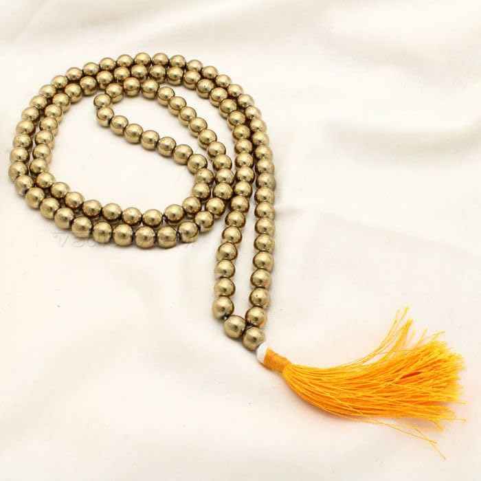 Divinity Crystals Golden Pyrite Jaap Mala 108 Beads for Prosperity, Wealth, Willpower, and Financial Abundance with Palo Santo and California White Sage Smudge Stick Default Title